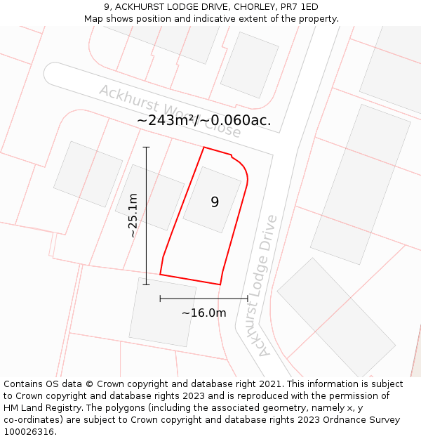 9, ACKHURST LODGE DRIVE, CHORLEY, PR7 1ED: Plot and title map