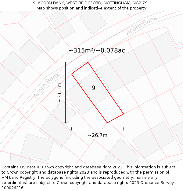 9, ACORN BANK, WEST BRIDGFORD, NOTTINGHAM, NG2 7SH: Plot and title map