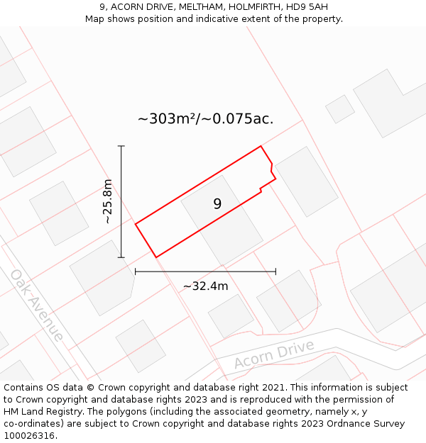 9, ACORN DRIVE, MELTHAM, HOLMFIRTH, HD9 5AH: Plot and title map