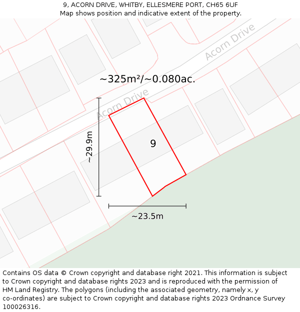 9, ACORN DRIVE, WHITBY, ELLESMERE PORT, CH65 6UF: Plot and title map