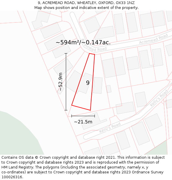 9, ACREMEAD ROAD, WHEATLEY, OXFORD, OX33 1NZ: Plot and title map