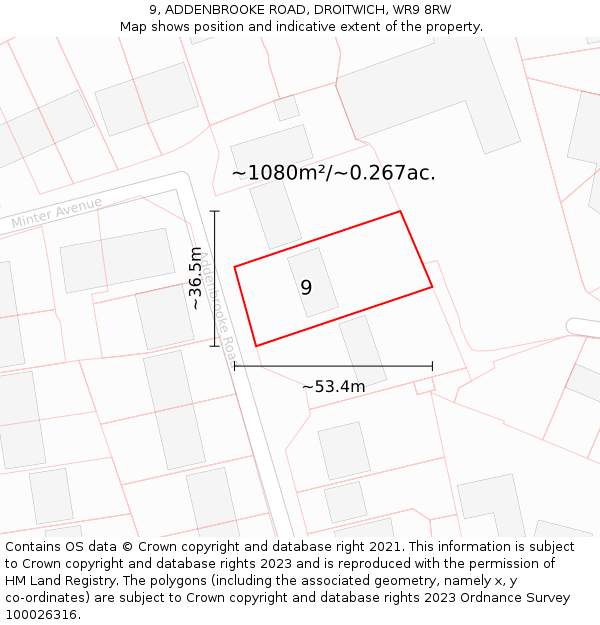 9, ADDENBROOKE ROAD, DROITWICH, WR9 8RW: Plot and title map