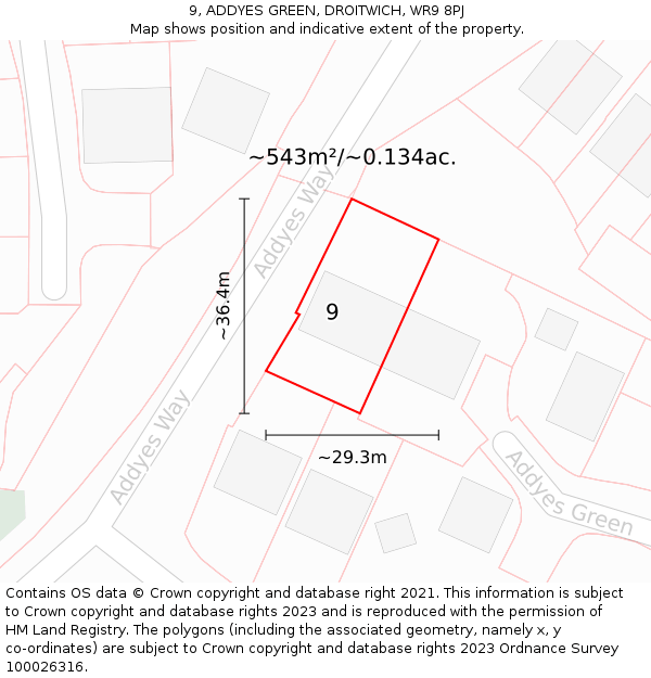 9, ADDYES GREEN, DROITWICH, WR9 8PJ: Plot and title map