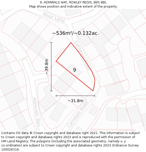 9, ADMIRALS WAY, ROWLEY REGIS, B65 8BL: Plot and title map