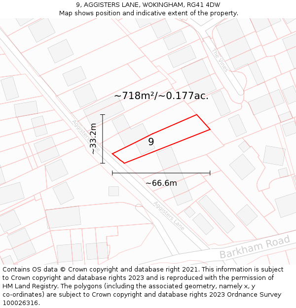 9, AGGISTERS LANE, WOKINGHAM, RG41 4DW: Plot and title map