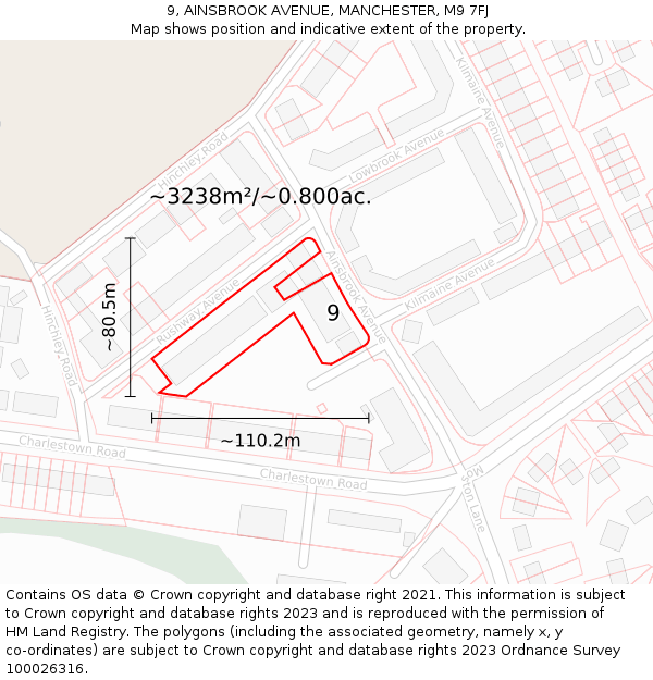 9, AINSBROOK AVENUE, MANCHESTER, M9 7FJ: Plot and title map