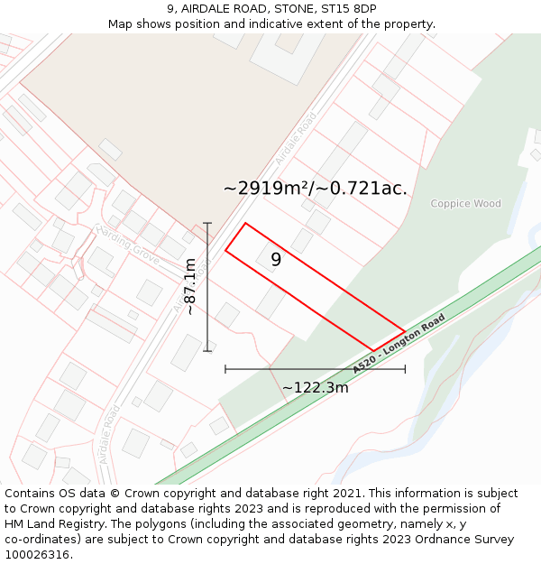 9, AIRDALE ROAD, STONE, ST15 8DP: Plot and title map
