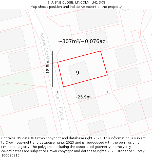 9, AISNE CLOSE, LINCOLN, LN1 3XG: Plot and title map