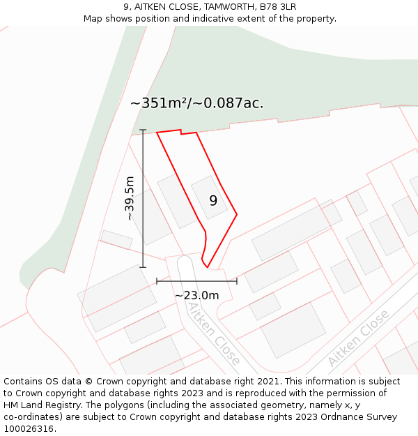 9, AITKEN CLOSE, TAMWORTH, B78 3LR: Plot and title map