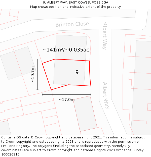 9, ALBERT WAY, EAST COWES, PO32 6GA: Plot and title map