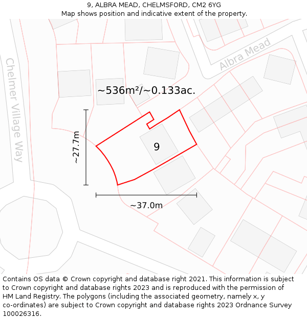 9, ALBRA MEAD, CHELMSFORD, CM2 6YG: Plot and title map