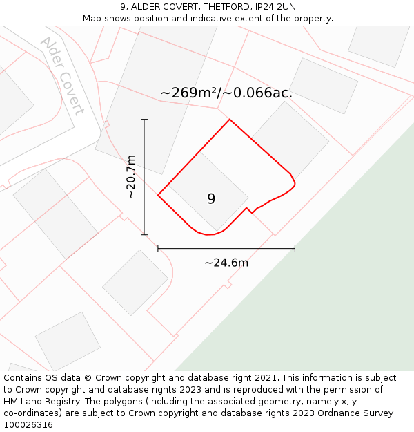 9, ALDER COVERT, THETFORD, IP24 2UN: Plot and title map