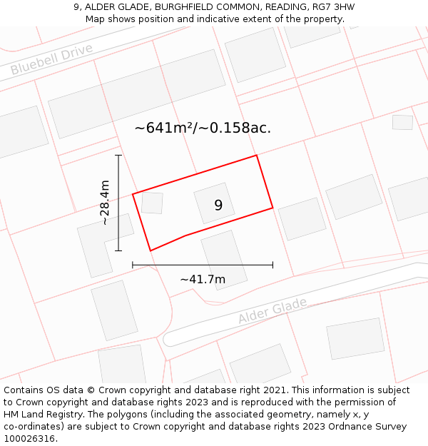 9, ALDER GLADE, BURGHFIELD COMMON, READING, RG7 3HW: Plot and title map