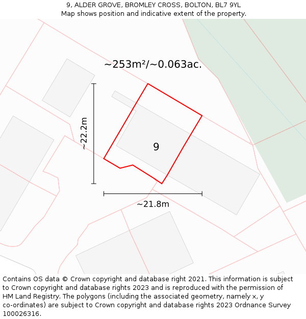 9, ALDER GROVE, BROMLEY CROSS, BOLTON, BL7 9YL: Plot and title map