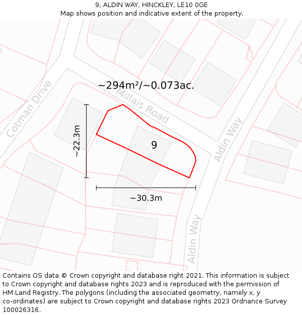 9, ALDIN WAY, HINCKLEY, LE10 0GE: Plot and title map