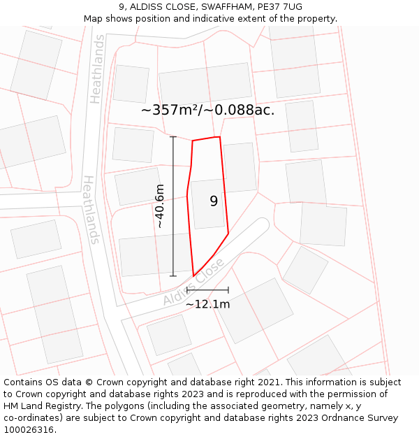 9, ALDISS CLOSE, SWAFFHAM, PE37 7UG: Plot and title map