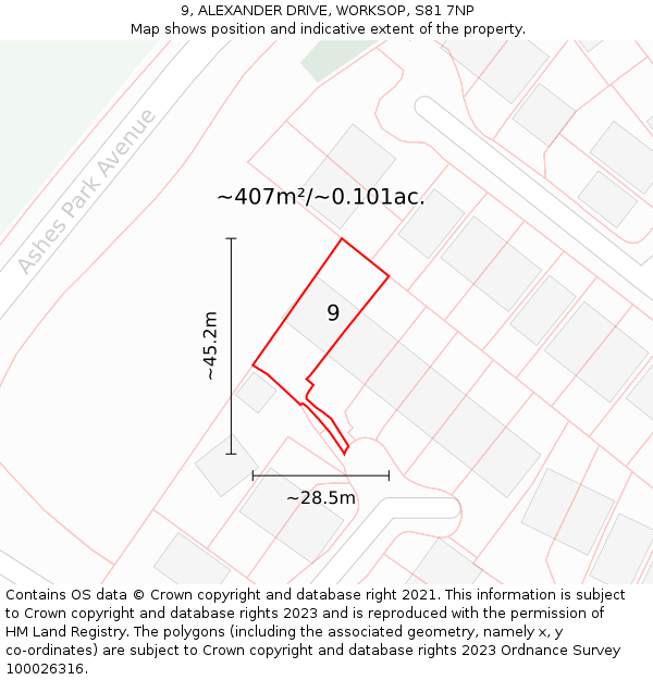 9, ALEXANDER DRIVE, WORKSOP, S81 7NP: Plot and title map