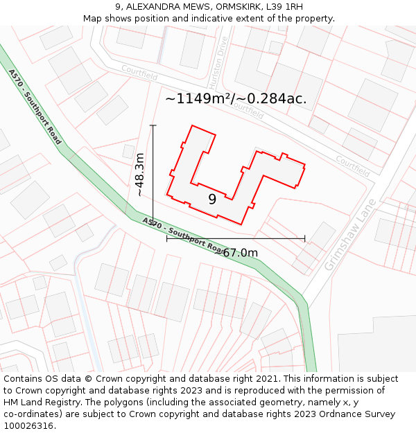 9, ALEXANDRA MEWS, ORMSKIRK, L39 1RH: Plot and title map