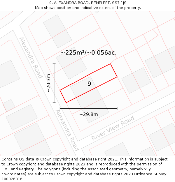 9, ALEXANDRA ROAD, BENFLEET, SS7 1JS: Plot and title map