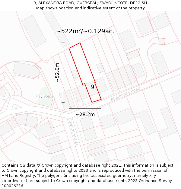 9, ALEXANDRA ROAD, OVERSEAL, SWADLINCOTE, DE12 6LL: Plot and title map