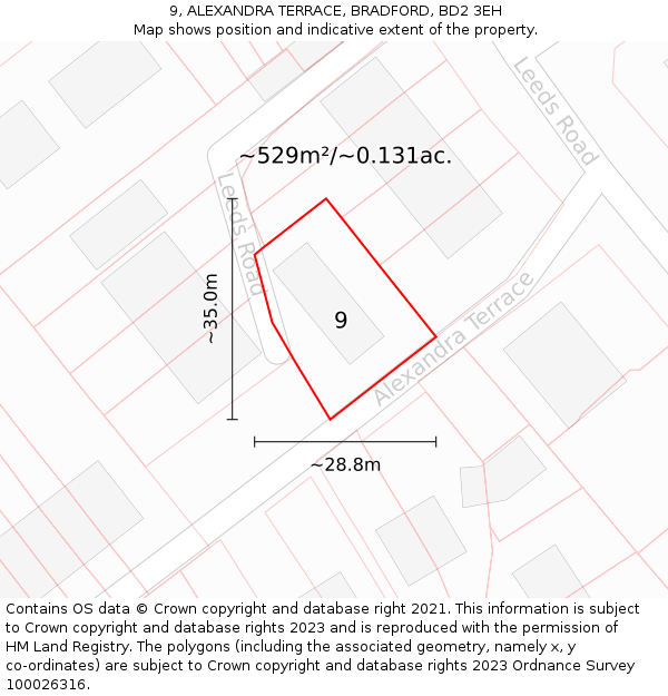 9, ALEXANDRA TERRACE, BRADFORD, BD2 3EH: Plot and title map