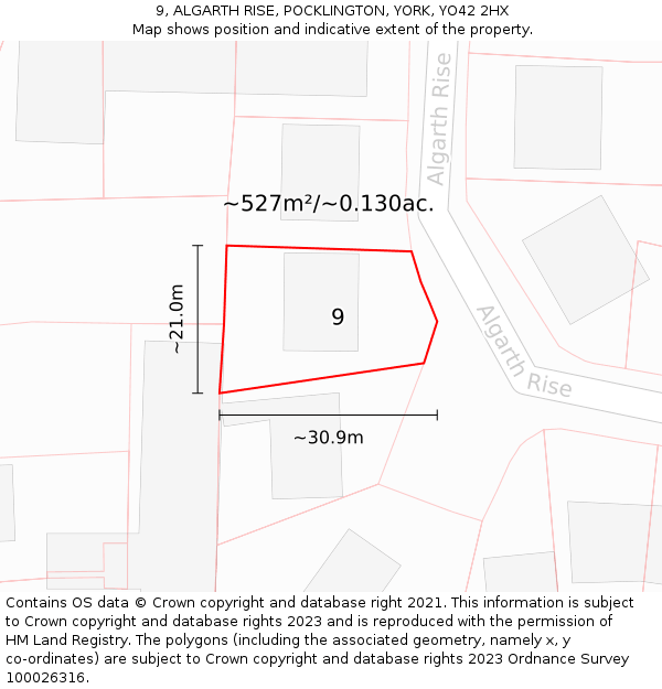 9, ALGARTH RISE, POCKLINGTON, YORK, YO42 2HX: Plot and title map