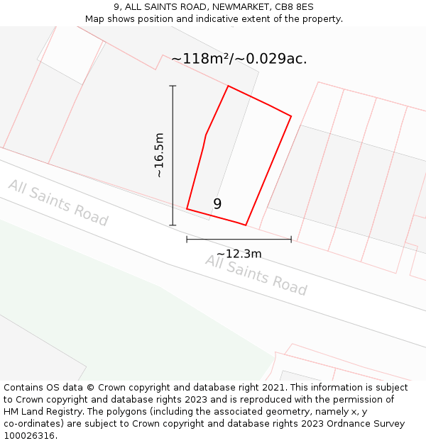 9, ALL SAINTS ROAD, NEWMARKET, CB8 8ES: Plot and title map
