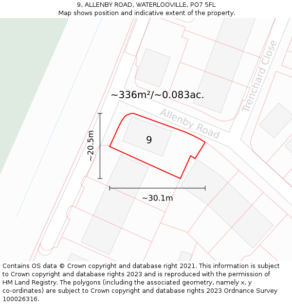 9, ALLENBY ROAD, WATERLOOVILLE, PO7 5FL: Plot and title map