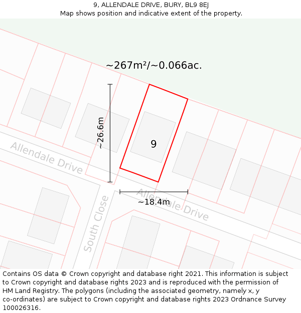 9, ALLENDALE DRIVE, BURY, BL9 8EJ: Plot and title map