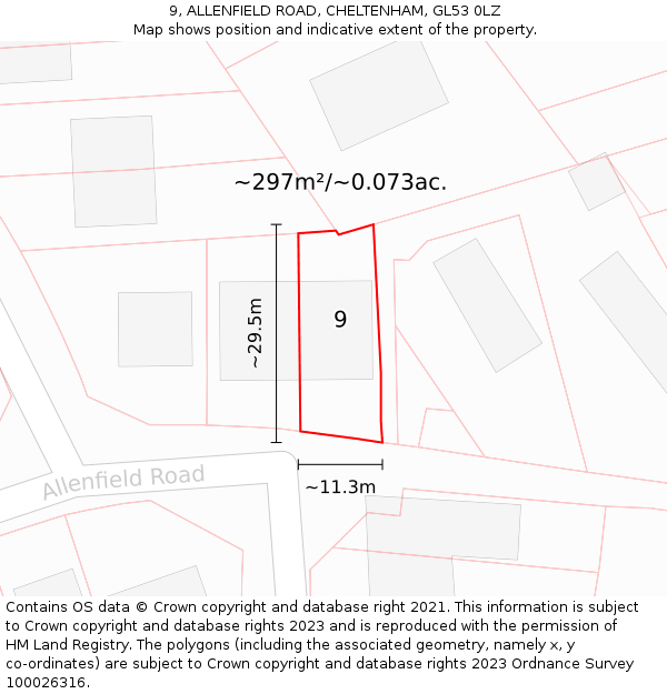 9, ALLENFIELD ROAD, CHELTENHAM, GL53 0LZ: Plot and title map