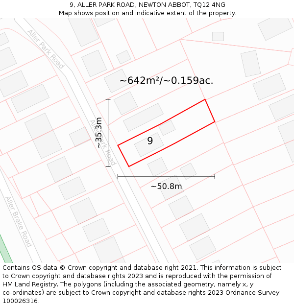 9, ALLER PARK ROAD, NEWTON ABBOT, TQ12 4NG: Plot and title map