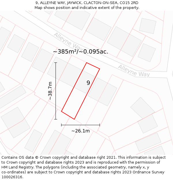 9, ALLEYNE WAY, JAYWICK, CLACTON-ON-SEA, CO15 2RD: Plot and title map