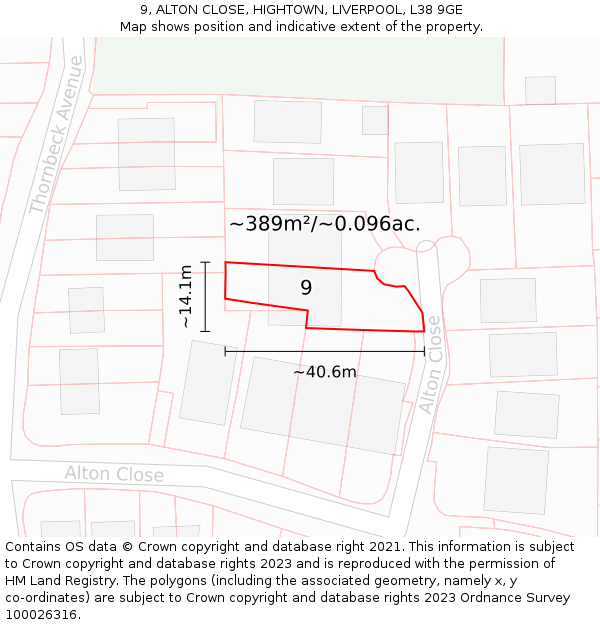 9, ALTON CLOSE, HIGHTOWN, LIVERPOOL, L38 9GE: Plot and title map