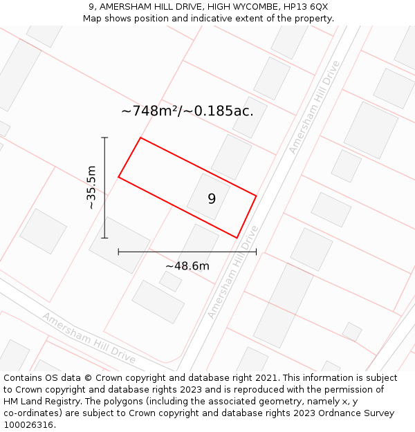 9, AMERSHAM HILL DRIVE, HIGH WYCOMBE, HP13 6QX: Plot and title map