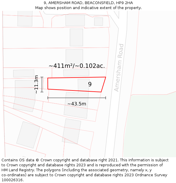 9, AMERSHAM ROAD, BEACONSFIELD, HP9 2HA: Plot and title map