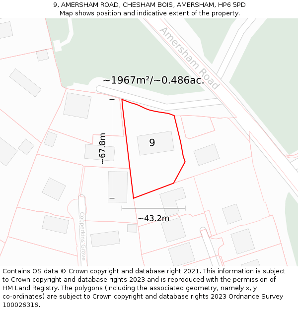 9, AMERSHAM ROAD, CHESHAM BOIS, AMERSHAM, HP6 5PD: Plot and title map