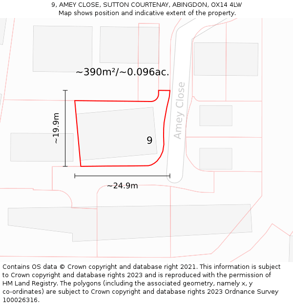 9, AMEY CLOSE, SUTTON COURTENAY, ABINGDON, OX14 4LW: Plot and title map