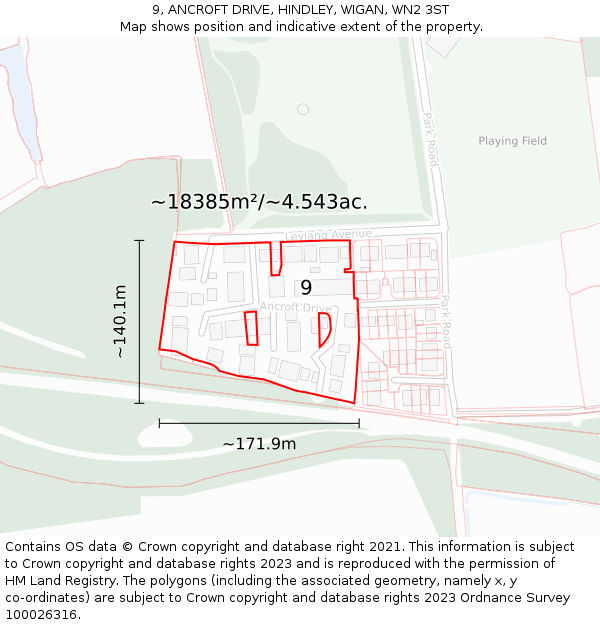 9, ANCROFT DRIVE, HINDLEY, WIGAN, WN2 3ST: Plot and title map