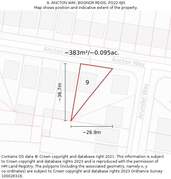 9, ANCTON WAY, BOGNOR REGIS, PO22 6JN: Plot and title map