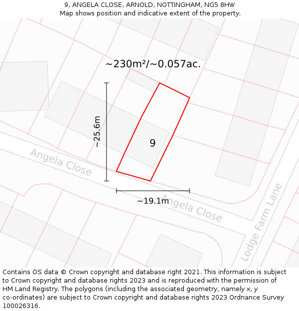 9, ANGELA CLOSE, ARNOLD, NOTTINGHAM, NG5 8HW: Plot and title map