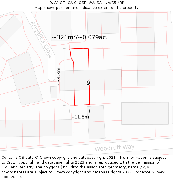 9, ANGELICA CLOSE, WALSALL, WS5 4RP: Plot and title map
