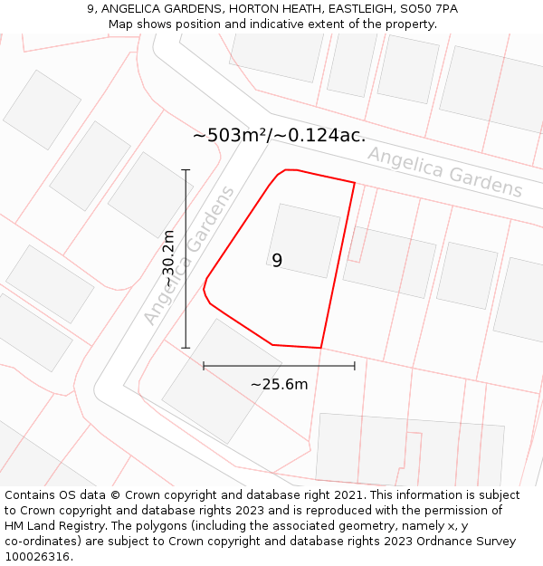 9, ANGELICA GARDENS, HORTON HEATH, EASTLEIGH, SO50 7PA: Plot and title map