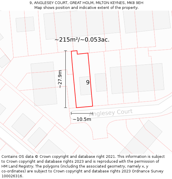 9, ANGLESEY COURT, GREAT HOLM, MILTON KEYNES, MK8 9EH: Plot and title map