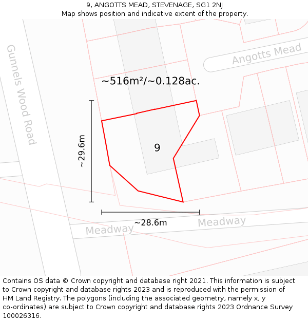 9, ANGOTTS MEAD, STEVENAGE, SG1 2NJ: Plot and title map