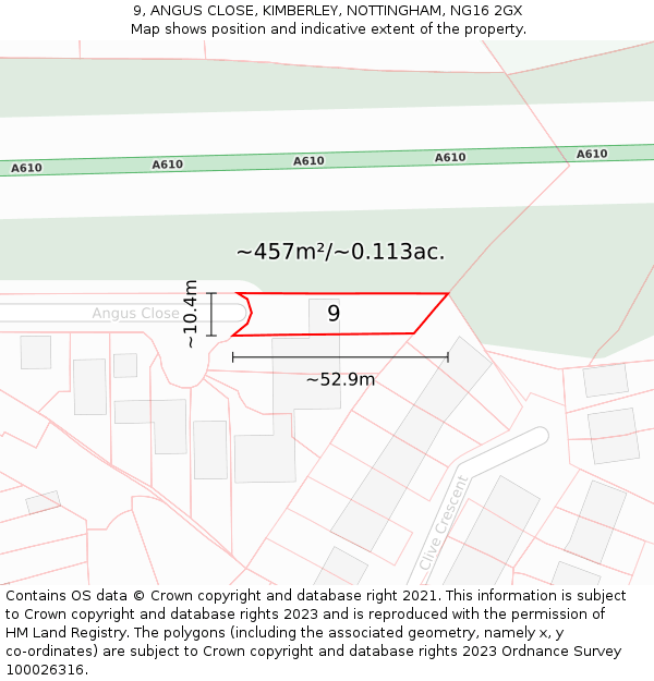 9, ANGUS CLOSE, KIMBERLEY, NOTTINGHAM, NG16 2GX: Plot and title map