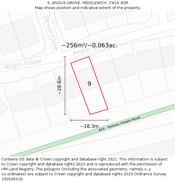 9, ANGUS GROVE, MIDDLEWICH, CW10 9GR: Plot and title map