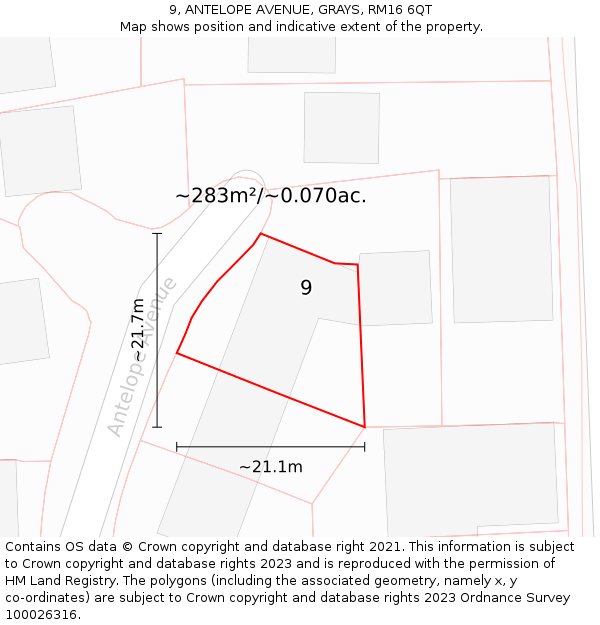 9, ANTELOPE AVENUE, GRAYS, RM16 6QT: Plot and title map