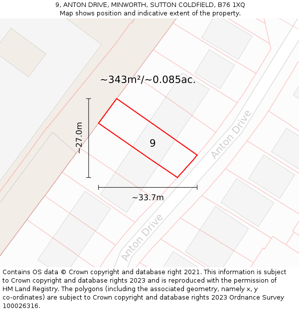 9, ANTON DRIVE, MINWORTH, SUTTON COLDFIELD, B76 1XQ: Plot and title map