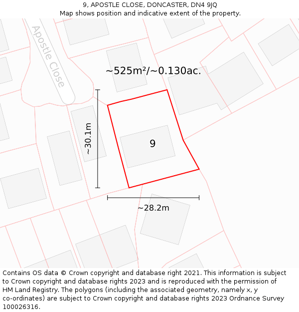 9, APOSTLE CLOSE, DONCASTER, DN4 9JQ: Plot and title map