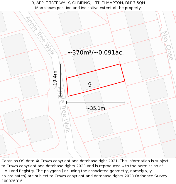 9, APPLE TREE WALK, CLIMPING, LITTLEHAMPTON, BN17 5QN: Plot and title map